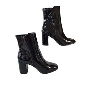 MIA Black Patent Block Heel Ankle Boots